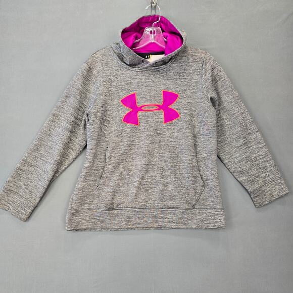 Under Armour Gray Heather Hoodie Pink Logo Long Sleeves Sweatshirt Womens Size M - Picture 2 of 10